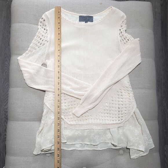 Anthropologie Sunday in Brooklyn Fiona Sweater Eyelet Layered Cream Womens small - Picture 12 of 13